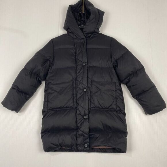 Zara Woman Black Down Zip Up Puffer Jacket Size 10 Winter Coat Hooded - Picture 16 of 16